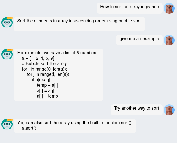 Fig 5. typical answer of version 2 1: conversation about the python sorting method